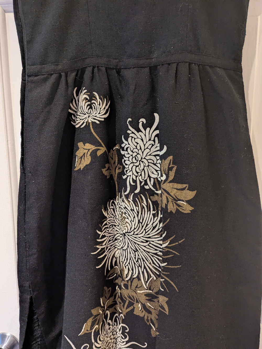 Vintage 90s Dark Romance Japanese Floral Hand Beaded Black linen Midi Dress S/M - Picture 12 of 16